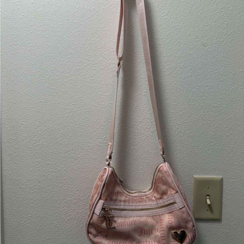Juicy Couture Light Pink Logo Shoulder Bag with Gold Accents